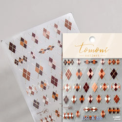 French Style Colorful Square Grid Rhombus Stripe Bowknot Line 3D Self Adhesive Nail Art Stickers Shiny Rhinestone Manicure Decal (Online Order Only)