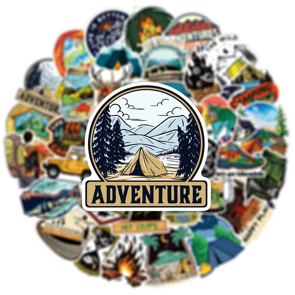 Outdoor Camping Graffiti Stickers - Waterproof Decals for Skateboard, Motorcycle, Laptop, Car, Bike (10/30/50pcs) (ONLINE ORDER ONLY)