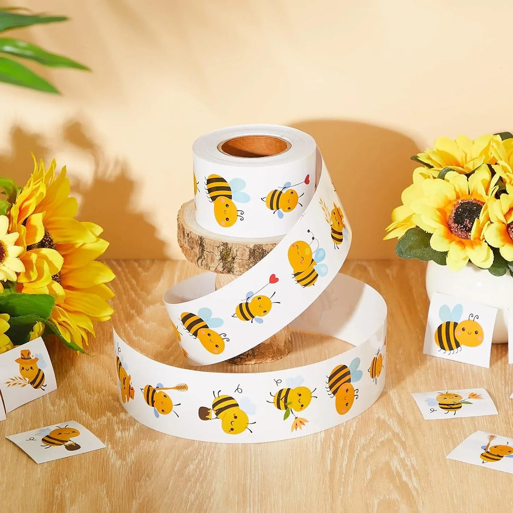 100-500pcs Cartoon Bee Stickers Cute Animal Sticker Waterproof Self-Adhesive Paper Mobile Rewards Sealing Label Decal Stationery (ONLINE ORDER ONLY)