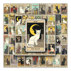 Tarot Cat Stickers: 10/30/62pcs Mystery Divination Decals for Laptop, Bike, Phone, Car (Online Order Only)