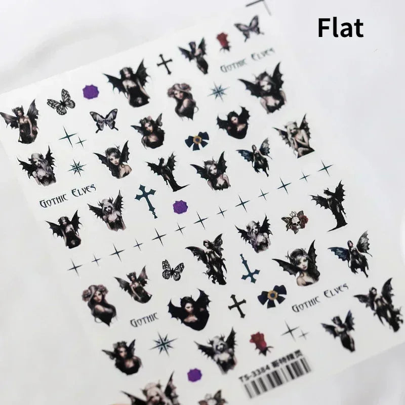 Cat Eye Halloween Terror Spider Cross Rose Love Heart Flower Snake Web Candy Bunny Thrilling Nail Art Stickers Manicure Decals (Online Order Only)