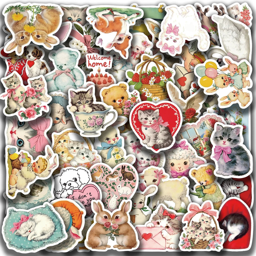 50Pcs Vintage Animals Clipart Animal Cartoon Stickers DIY Scrapbooking Guitar Snowboard Motorcycle Luggage Toy Sticker (ONLINE ORDER ONLY)