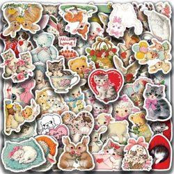 50Pcs Vintage Animals Clipart Animal Cartoon Stickers DIY Scrapbooking Guitar Snowboard Motorcycle Luggage Toy Sticker (ONLINE ORDER ONLY)