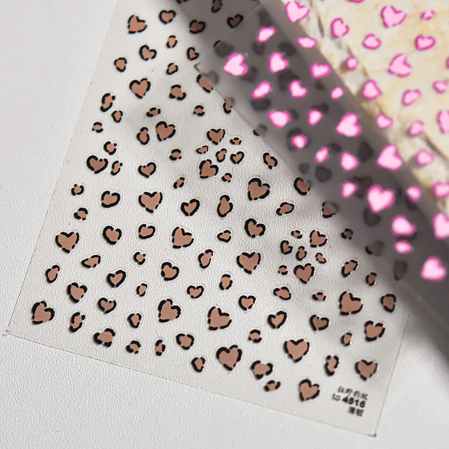 Flat Small Pink Brown Halo Dyeing Love Heart Geometric Leopard Shiny Jelly Chic Embossed Relief Nail Art Stickers Manicure Decal (Online Order Only)
