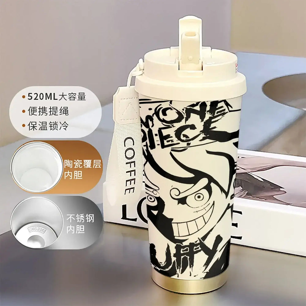 One Piece Thermos Cup: 520ML Luffy & Zoro Anime Straw Mug (ONLINE ORDER ONLY)