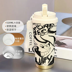 One Piece Thermos Cup: 520ML Luffy & Zoro Anime Straw Mug (ONLINE ORDER ONLY)