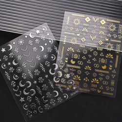 1pc 3D Gradient French Nail Stickers with Crown & Tassel Design Gold Silver Lines Self-Adhesive Nail Art Waterfall Manicure Foil (Online Order Only)