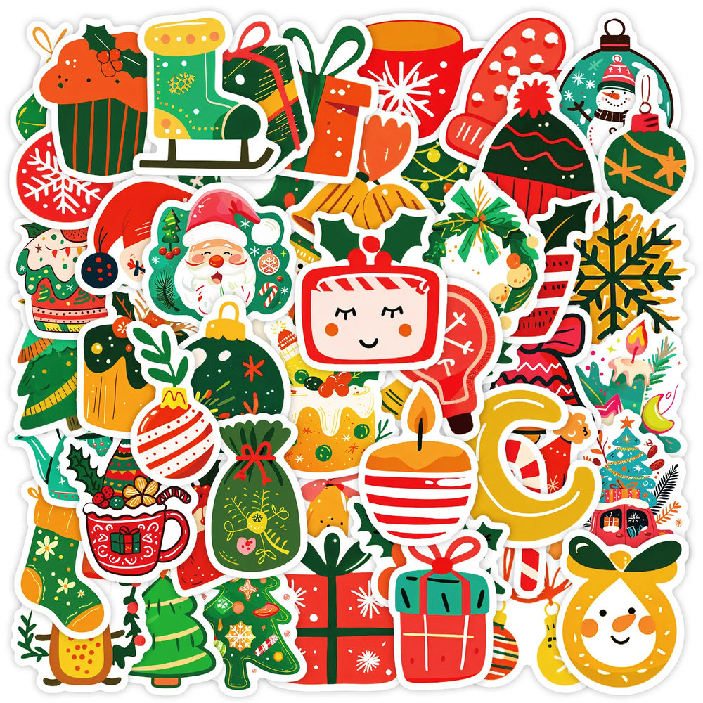 50pcs Christmas Cartoon Stickers for Helmet, Wall, DIY Decoration Wholesale (Online Order Only)