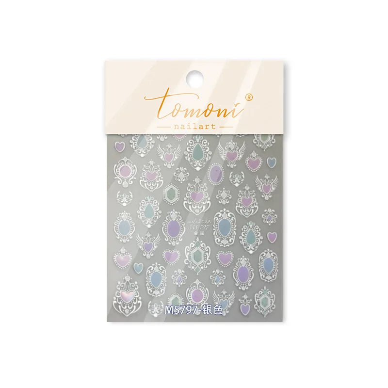 Colorful Geometric Gem Wing Love Heart Bowknot Moon Star Figure Totem Line Retro Self Adhesive Nail Art Stickers Manicure Decals (ONLINE ORDER ONLY)