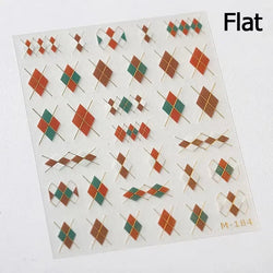 French Style Colorful Square Grid Rhombus Stripe Bowknot Line 3D Self Adhesive Nail Art Stickers Shiny Rhinestone Manicure Decal (Online Order Only)