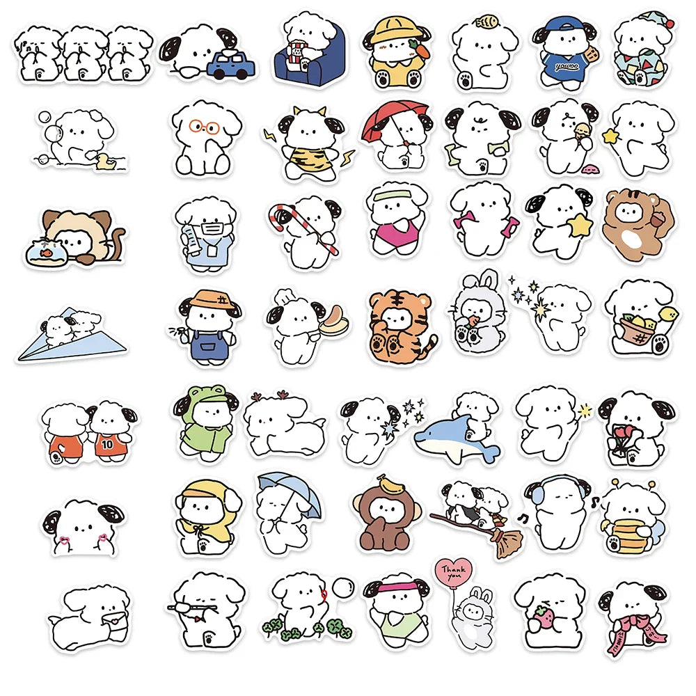 50PCS Kawaii yowoyowoo Sticker Puppy Dog Cute Cartoon Stickers Decals Phone Laptop Guitar Car Bottle Luggage Children Gift (Online Order Only)