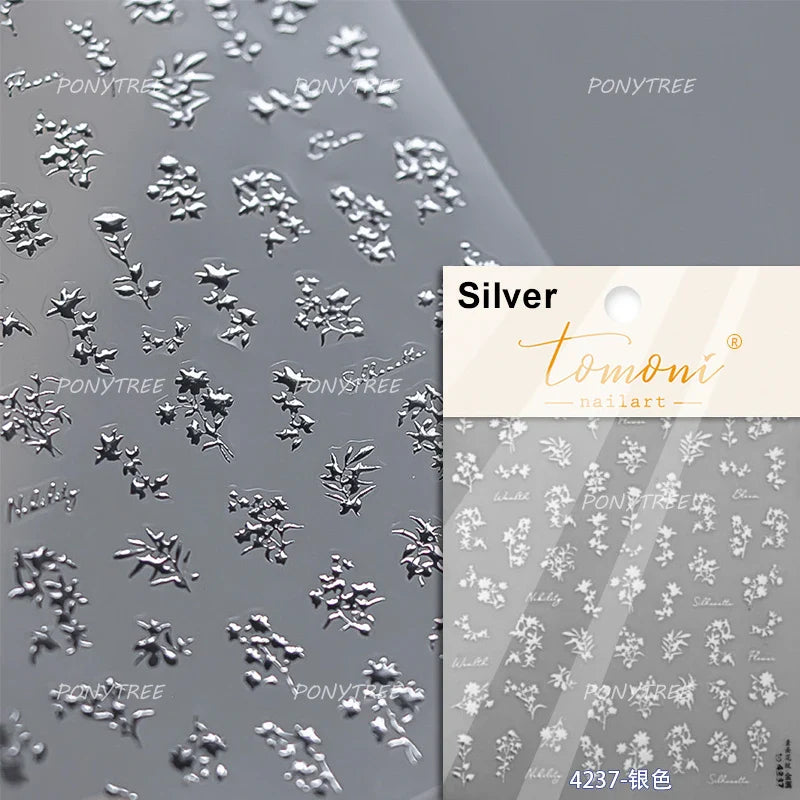 Wet Garden White Flower Leaves Elegant Beautiful Petal Delicate 5D 3D Charming Spring Adhesive Nail Art Stickers Manicure Decals (ONLINE ORDER ONLY)