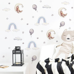 Cute Sleeping Bear Rainbow Clouds Star Nursery Wall Decals Stickers Kids Room Decor (ONLINE ORDER ONLY)