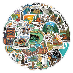 10/30/50pcs Camping Hiking Stickers Outdoor Travel Stickers Waterproof Cars Skateboard Motorcycle Bike Cartoon Sticker Kids Toy (ONLINE ORDER ONLY)