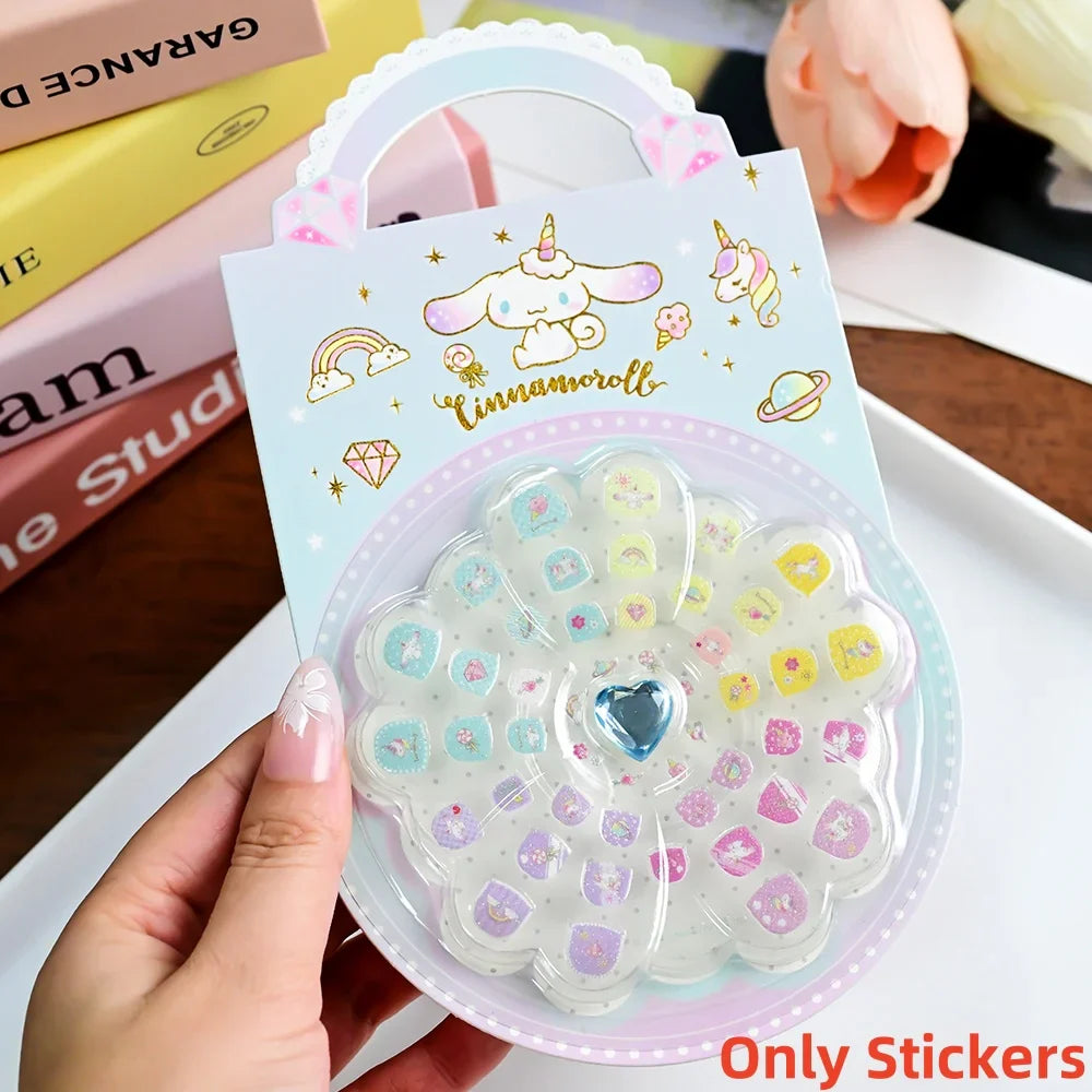 1Set(12Pcs+Jelly Glue+Stickers+Hairpin) Children Acrylic Fake Nails Kuromi Mymelody Cinnamoroll Fake Nails Non-Toxic Kid Gifts * (Online Order Only)