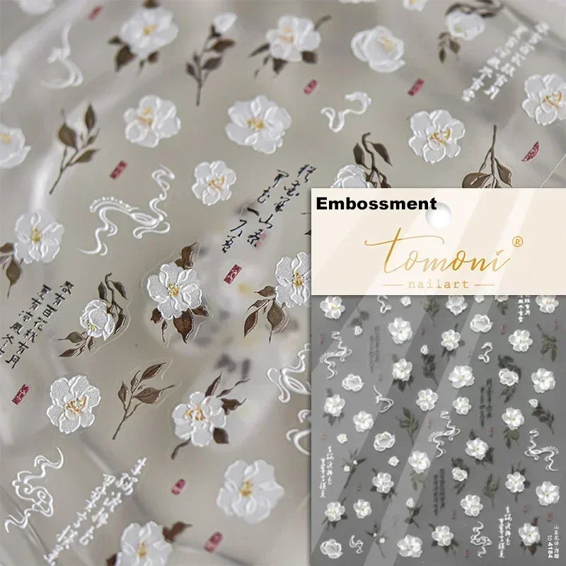Charming Dreamy Shiny Jelly Blue Gradient Lily Flowers Rose Petal White Dot Chinese Colorful Nail Art Stickers Manicure Decals (ONLINE ORDER ONLY)