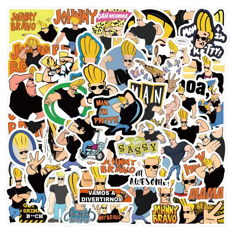 60pcs Johnny Bravo Cartoon Stickers for Luggage, Phone, Skateboard, Computer, Refrigerator (ONLINE ORDER ONLY)
