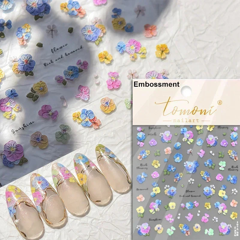 Charming Dreamy Shiny Jelly Blue Gradient Lily Flowers Rose Petal White Dot Chinese Colorful Nail Art Stickers Manicure Decals (ONLINE ORDER ONLY)