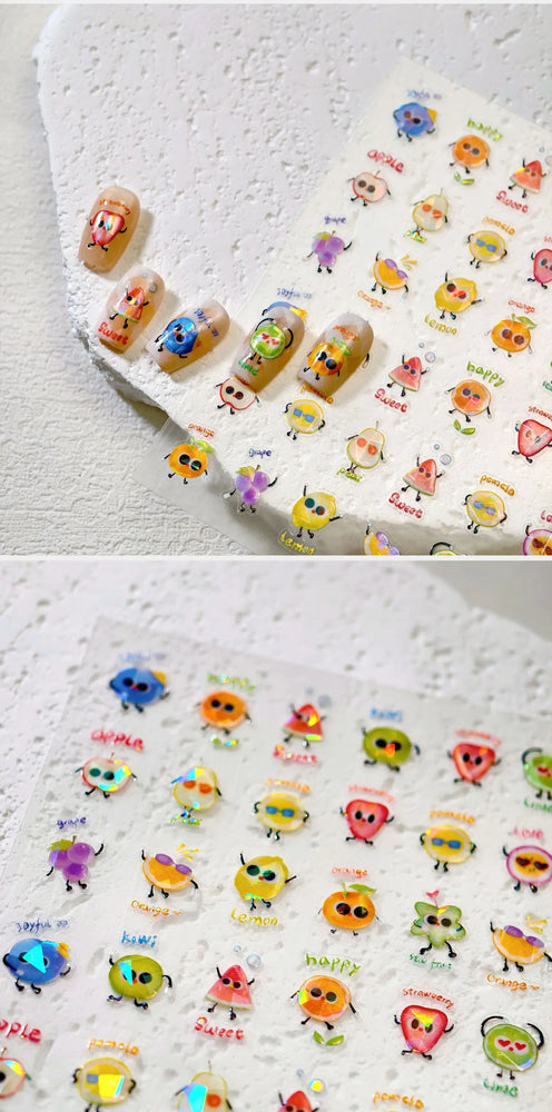 Interesting Joyful Fruits Apple Strawberry Orange Watermelon Grape Lemon Pear Vitamins Colored Nail Art Stickers Manicure Decals (ONLINE ORDER ONLY)
