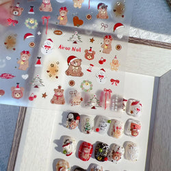 Santa's Hat Candy Santa Claus Christmas Tree Bell Elk 5D Self Adhesive Nail Art Stickers Button Snowflake Cherry Manicure Decals (ONLINE ORDER ONLY)