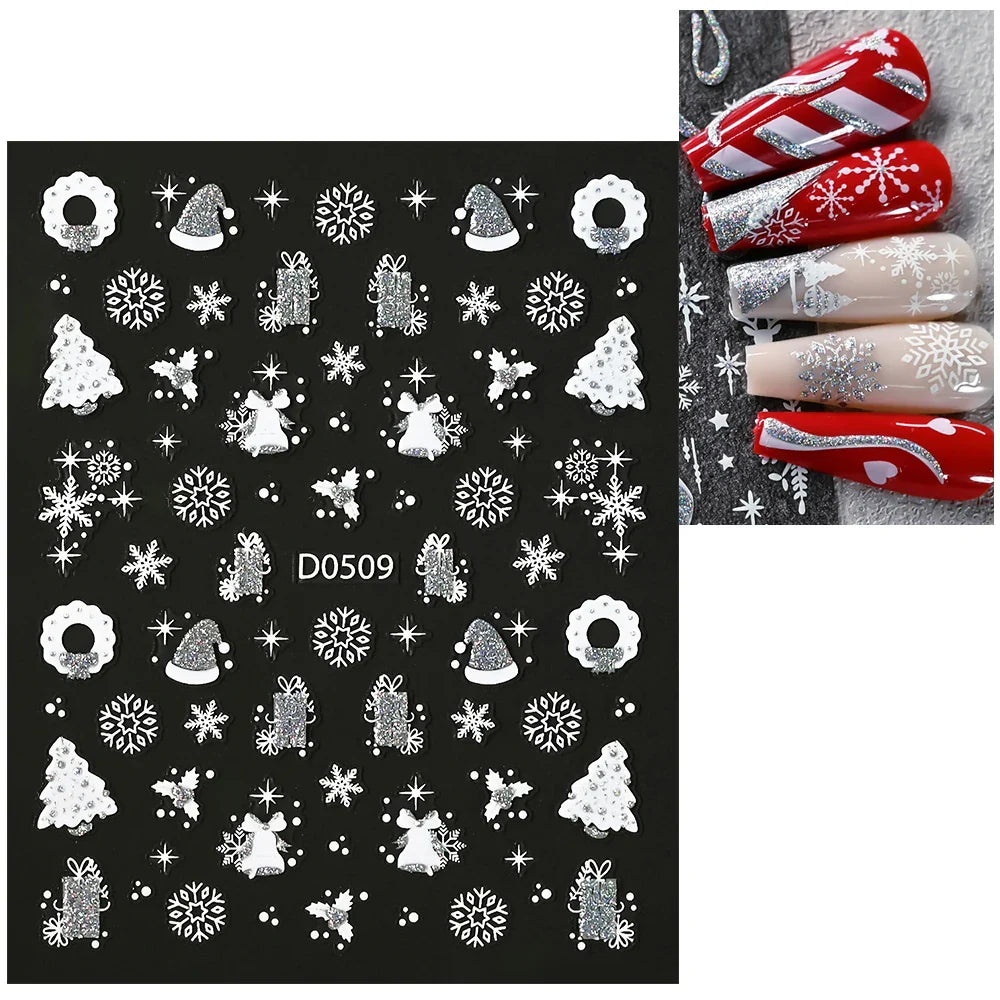 1pc Christmas Nail Sticker 3D Gold Glitter Snowflake Elk Penguin Bells Design Adhesive Nail Slider Decals Winter Manicure Decor* (Online Order Only)