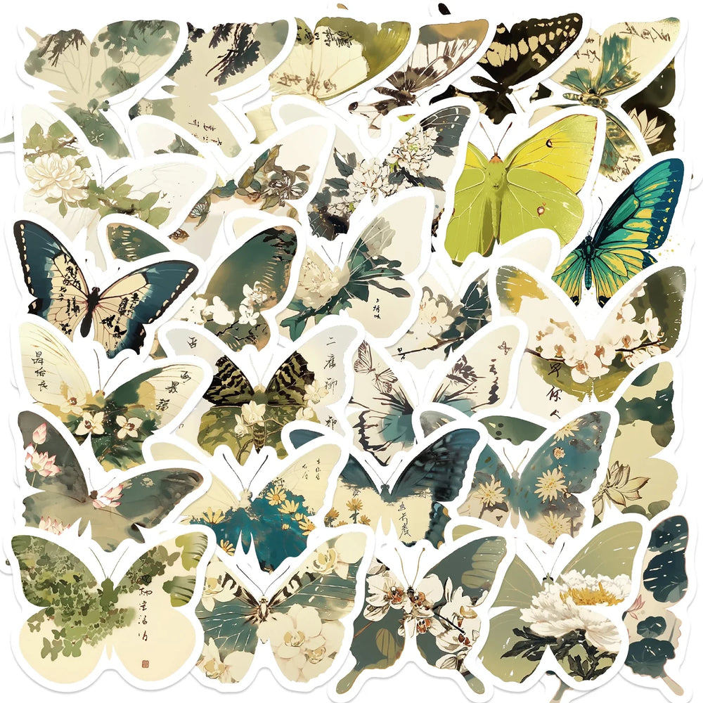 30Pcs Green Butterfly Stickers Vinyl Waterproof Stickers for Laptop Guitar Motorcycle Bike Skateboard Luggage Phone Gift (ONLINE ORDER ONLY)