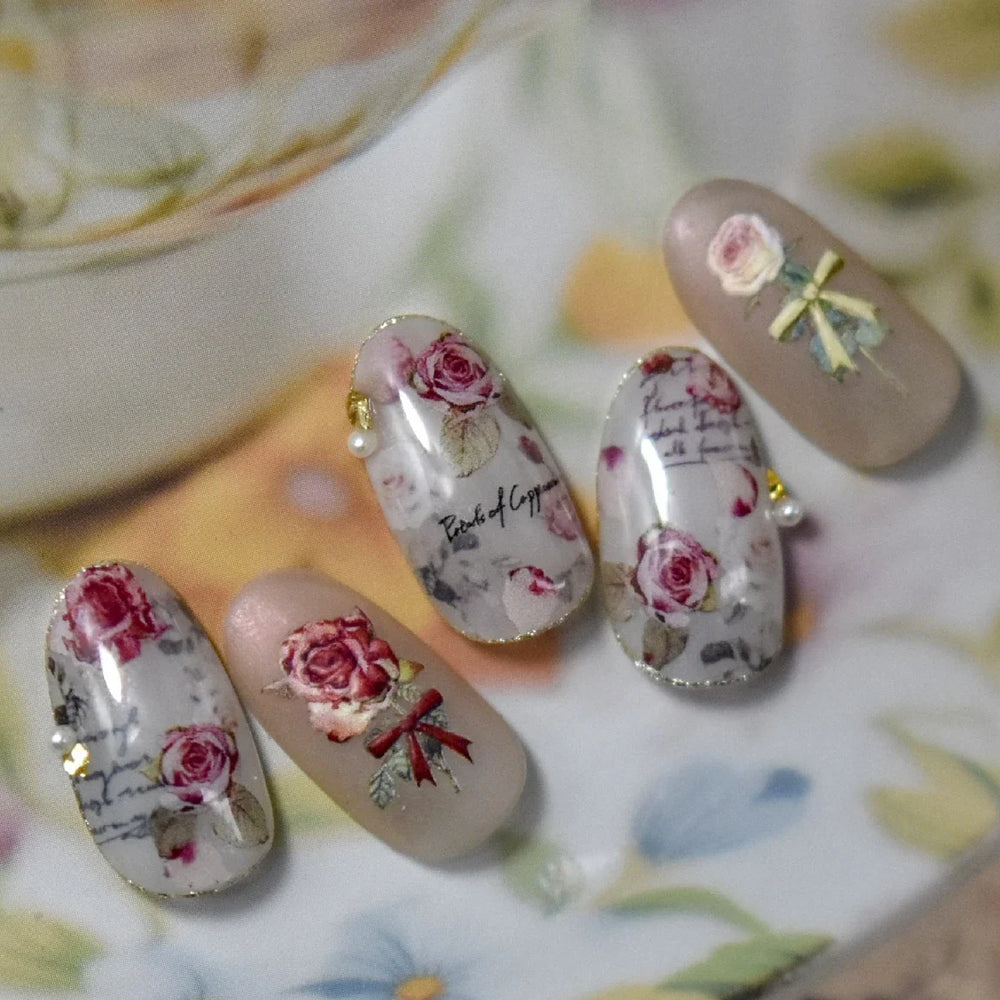Retro Rose Flowers Bowknot Petal Romantic 5D Soft Embossed Relief Self Adhesive Nail Art Decoration Stickers 3D Manicure Decals (ONLINE ORDER ONLY)