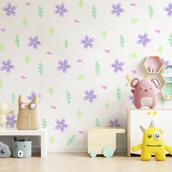 Watercolor Pink Flowers Leaves Wall Decals for Kids Room Nursery (Online Order Only)