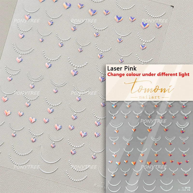 Mini Love Heart Arc Curved Line French Style Minimalist Colourful Self-adhesive Nail Art Decorations Stickers Manicure Decals (Online Order Only)