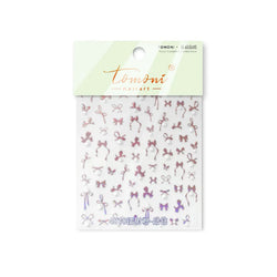 Simple Line Bowknot Red Gold Silver Laser Pink Hot Stamping 3D Self Adhesive Nail Art Stickers Pearl Rhinestone Manicure Decals (ONLINE ORDER ONLY)