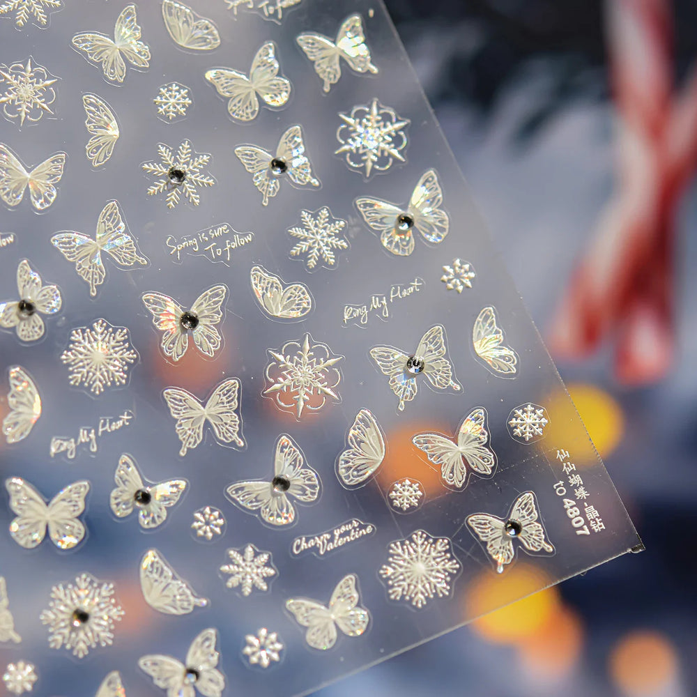 Colourful Butterfly Delicate Anmials Adhesive Nail Art Stickers Dreamy Winter Snowflake Rhinestone Manicure Decals Nail Supplies (ONLINE ORDER ONLY)