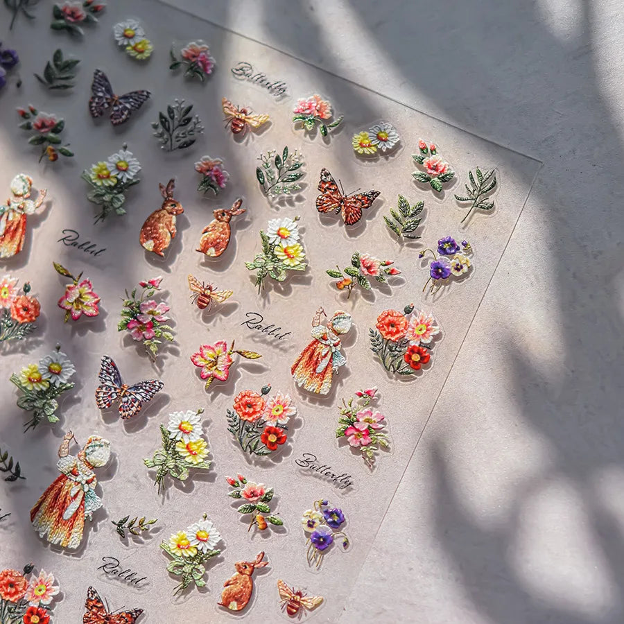 Autumn Fall Maple Leaves Ginkgo Leaf Osmanthus Chrysanthemums Rabbit Bunny Plant Flower Relief Nail Art Sticker Decoration Decal (ONLINE ORDER ONLY)