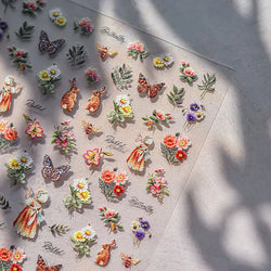 Autumn Fall Maple Leaves Ginkgo Leaf Osmanthus Chrysanthemums Rabbit Bunny Plant Flower Relief Nail Art Sticker Decoration Decal (ONLINE ORDER ONLY)