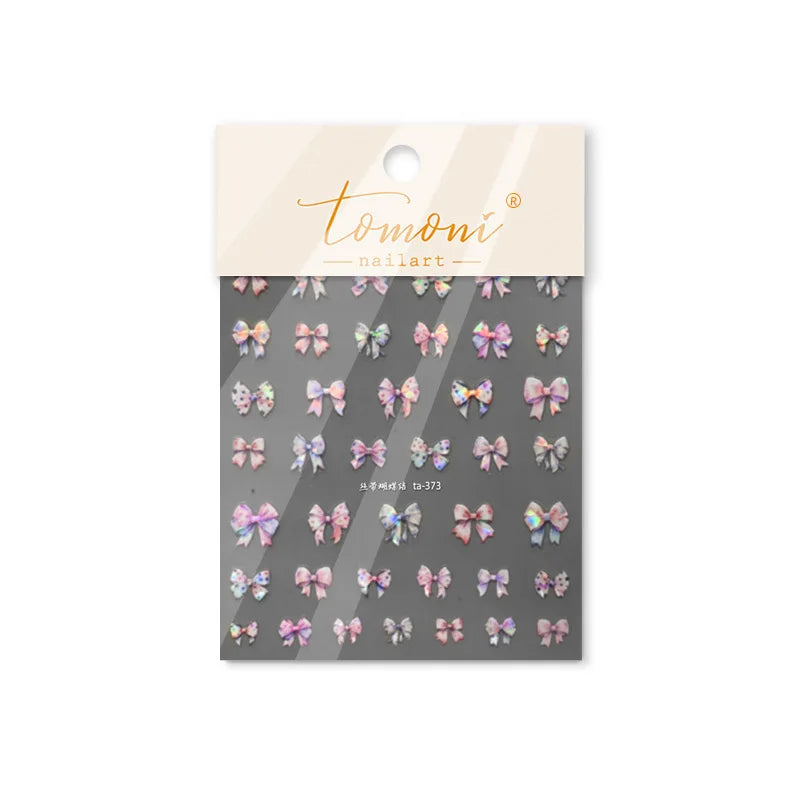 Colourful Grid Bowknot Charming Silk Ribbon Tie Chic 5D Self Adhesive Nail Art Sticker Sparkle Crystal Rhinestone Manicure Decal (ONLINE ORDER ONLY)