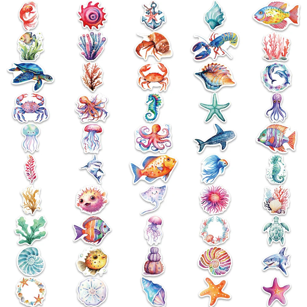 10/30/50/100pcs Funny Marine Organism Jellyfish Dolphin Cartoon Stickers Notebook Laptop Phone Suitcase Decoration Sticker Toys (ONLINE ORDER ONLY)