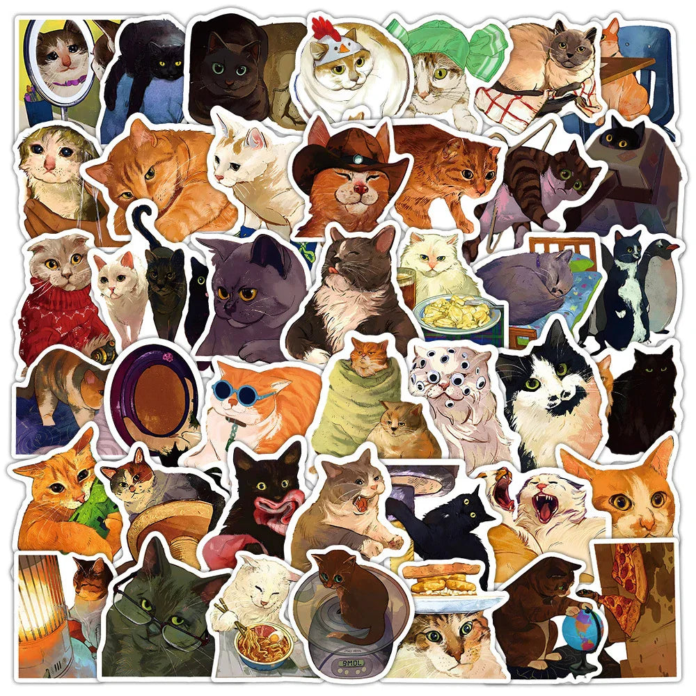 Cute Cat Stickers Pack for Water Bottle, Laptop, Skateboard, Scrapbook, Car, Kids Toys (ONLINE ORDER ONLY)