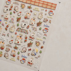 Cat Kitten Star Tree Bell Angel Bowknot Snowman Envelope Pinecone Bone Adhesive Nail Art Stickers Cup Rhinestone Manicure Decals (ONLINE ORDER ONLY)