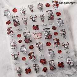 Cat Eye Halloween Terror Spider Cross Rose Love Heart Flower Snake Web Candy Bunny Thrilling Nail Art Stickers Manicure Decals (Online Order Only)