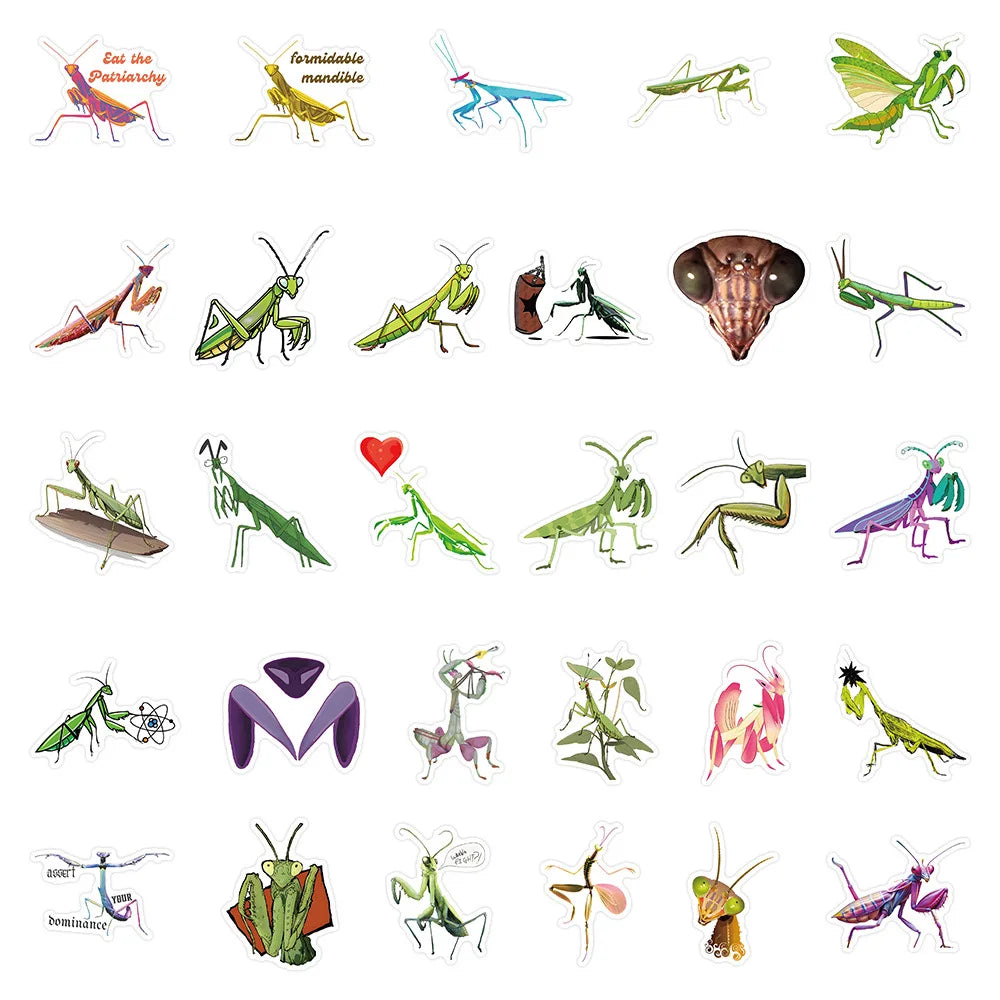10/30/50PCS Mantis Cartoon Stickers Cool Insect Sticker Aniaml DIY Decoration Kids Toys Luggage Laptop Phone Guitar Bike Decals (ONLINE ORDER ONLY)