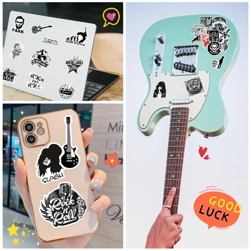 Black and White Metal Rock Music Singer Sticker Packs (Online Order Only)