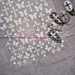 Black White Pearl Lace Butterfly Cross Retro Figure Flower Symmetric Self Adhesive Nail Art Stickers  Manicure Decals Wholesale (ONLINE ORDER ONLY)