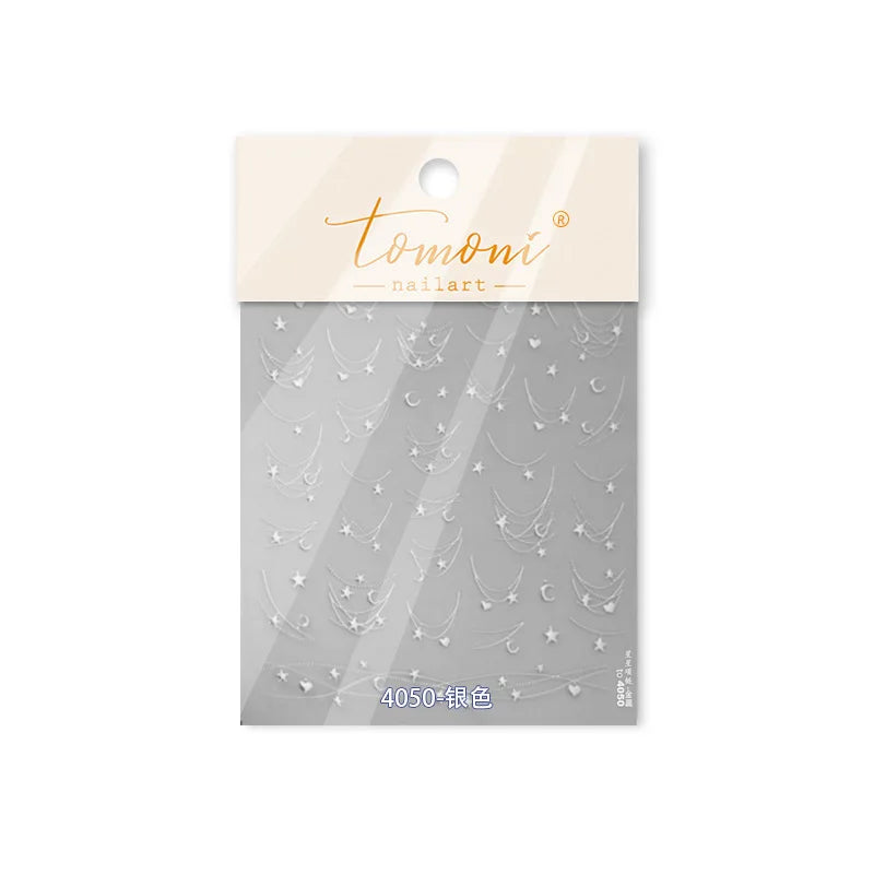 Star Moon Love Heart Curved Line Arc Dreamy Necklace Hanging in The Air Starry Night Adhesive Nail Art Stickers Manicure Decals (ONLINE ORDER ONLY)