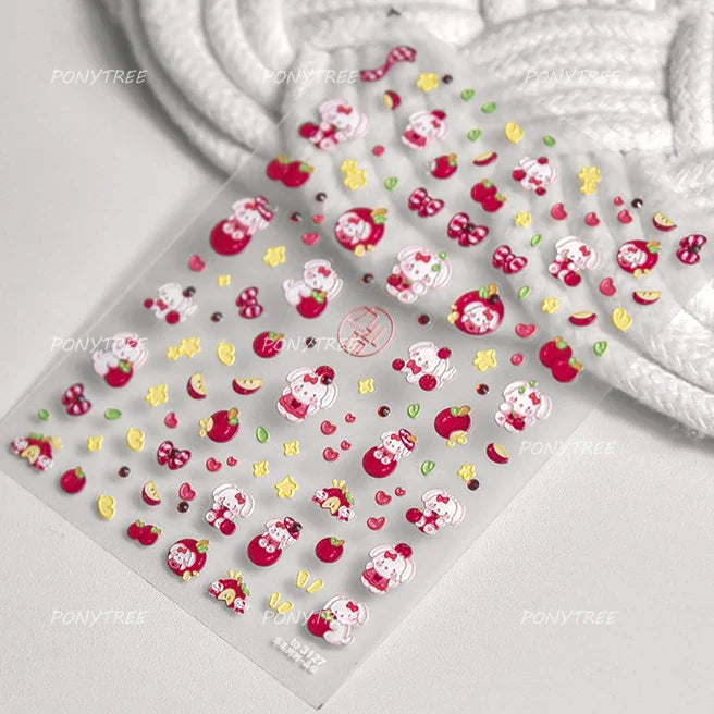 Shiny Attractive Apple Core Peel Cute Fruits Bowknot Tie Star Self Adhesive Nail Art Stickers Charming Rhinestone Manicure Decal (ONLINE ORDER ONLY)
