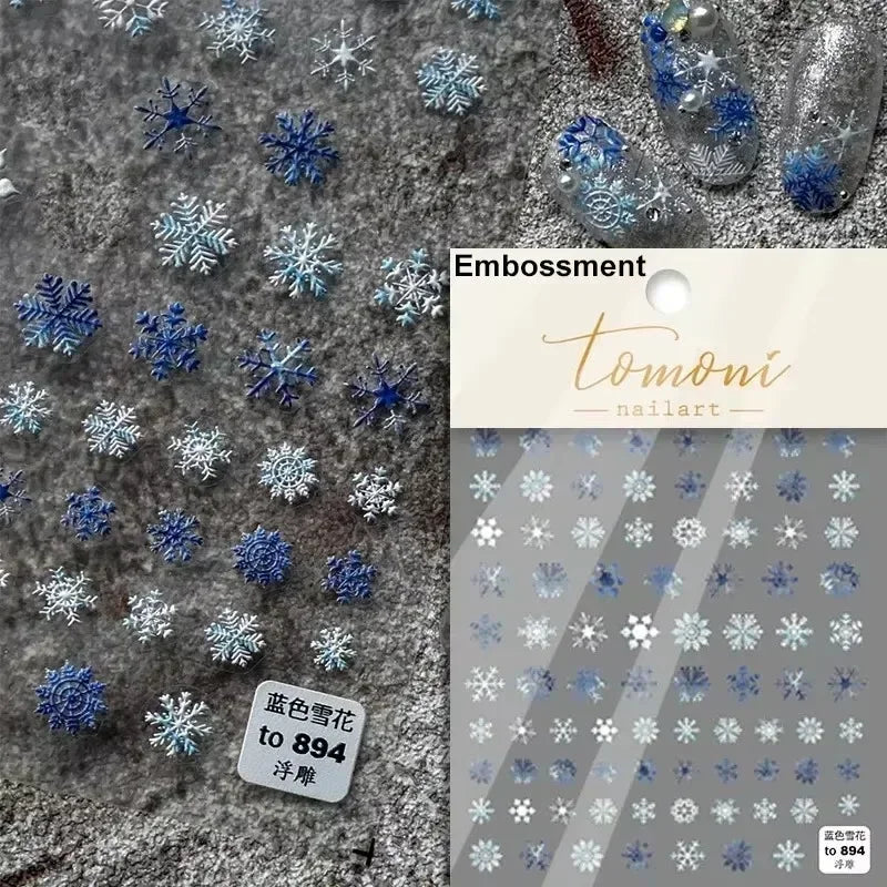 Winter Christmas Crystal Delicate Hexagon Romantic Laser Silver Chic Snowflakes Self Adhesive Nail Art Sticker 5D Manicure Decal (ONLINE ORDER ONLY)