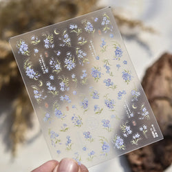 Vibrant and Lively Pullulate Purple Blue Snow Orchid Flower Garden Springtime Adhesive Nail Art Sticker Chic 3D Manicure Decals (Online Order Only)