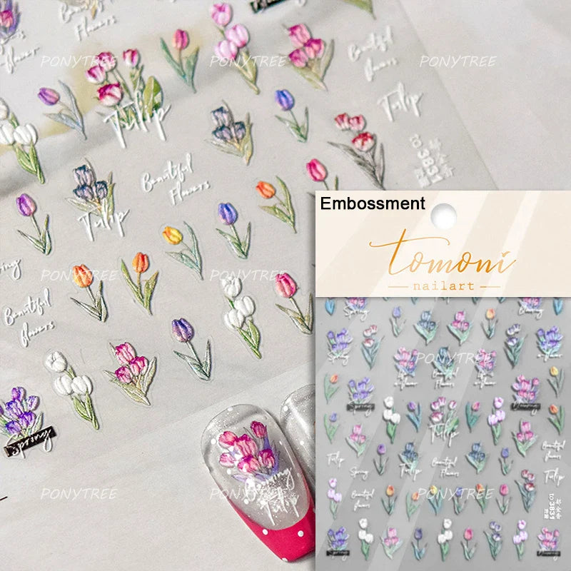 Golden Border Tulip Bloom Flower Bowknot Geometric Frame Metal Workmanship Charming Adhesive Nail Art Sticker Manicure Decals (ONLINE ORDER ONLY)