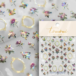 Retro Rose Gold Photo Frame Dried Flower Delicate Totem 3D Self Adhesive Nail Art Stickers 5D Shiny Rhinestone Manicure Decals (ONLINE ORDER ONLY)