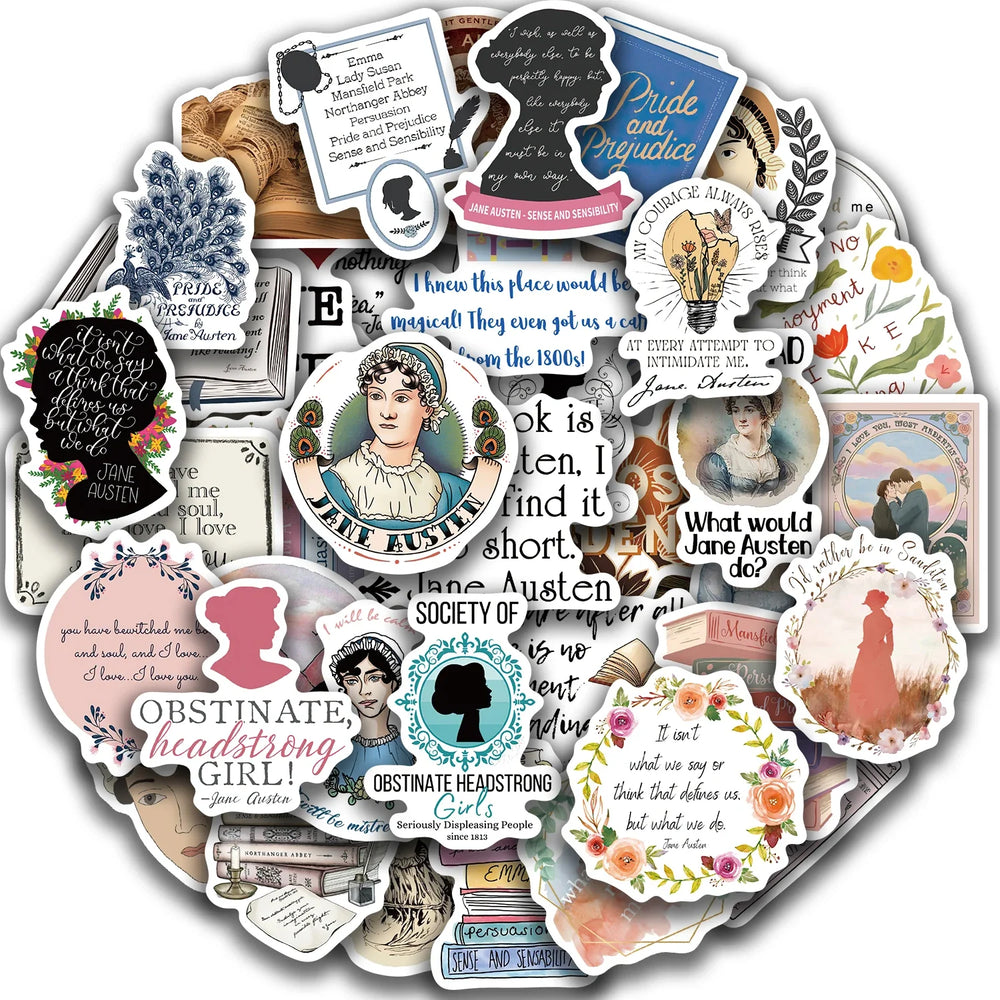 50pcs Novelist Jane Austen Stickers For Scrapbook Phone Laptop Suitcase Guitar Stationery Car Graffiti Sticker Novel Decals DIY (ONLINE ORDER ONLY)