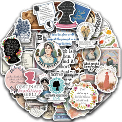50pcs Novelist Jane Austen Stickers For Scrapbook Phone Laptop Suitcase Guitar Stationery Car Graffiti Sticker Novel Decals DIY (ONLINE ORDER ONLY)