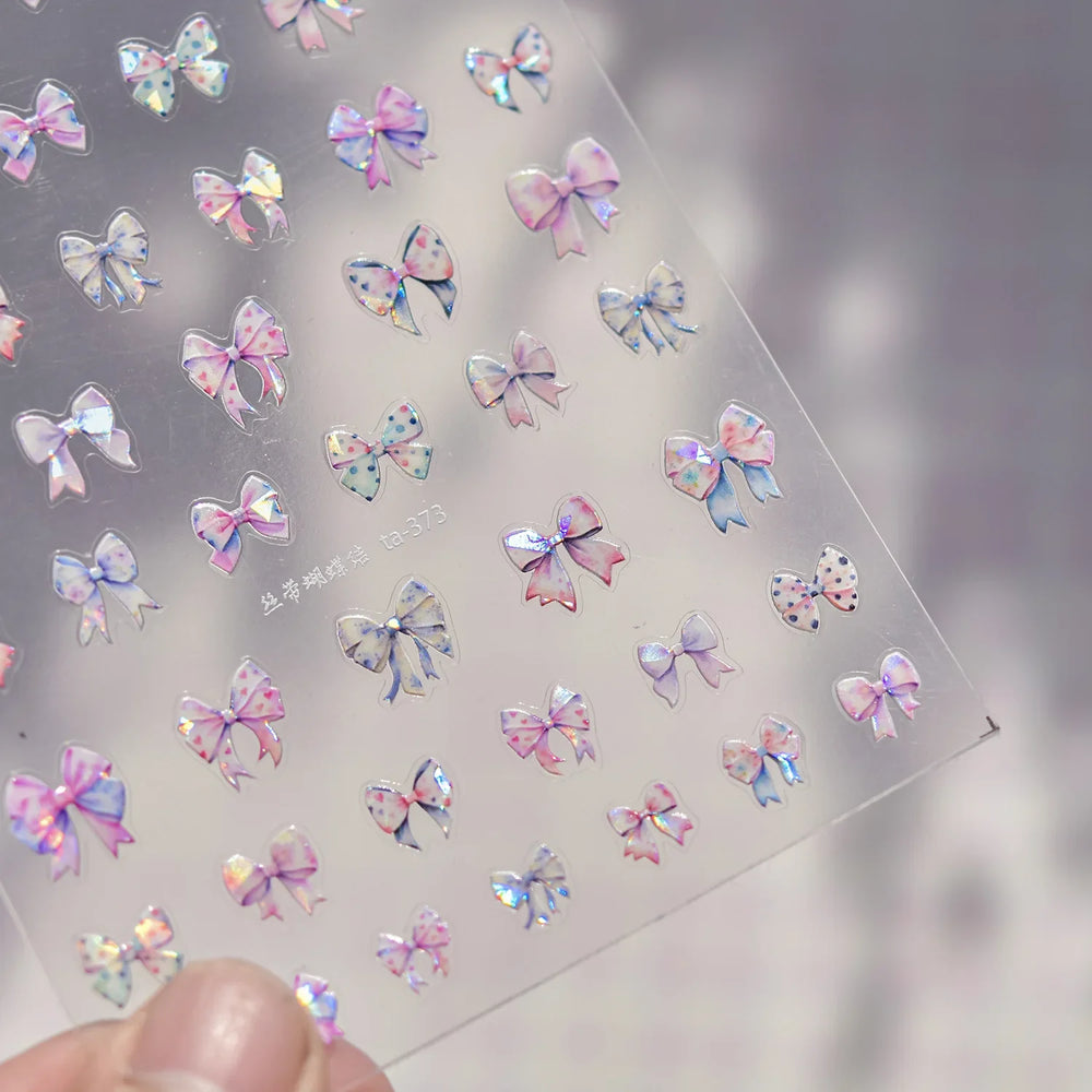 Colourful Grid Bowknot Charming Silk Ribbon Tie Chic 5D Self Adhesive Nail Art Sticker Sparkle Crystal Rhinestone Manicure Decal (ONLINE ORDER ONLY)